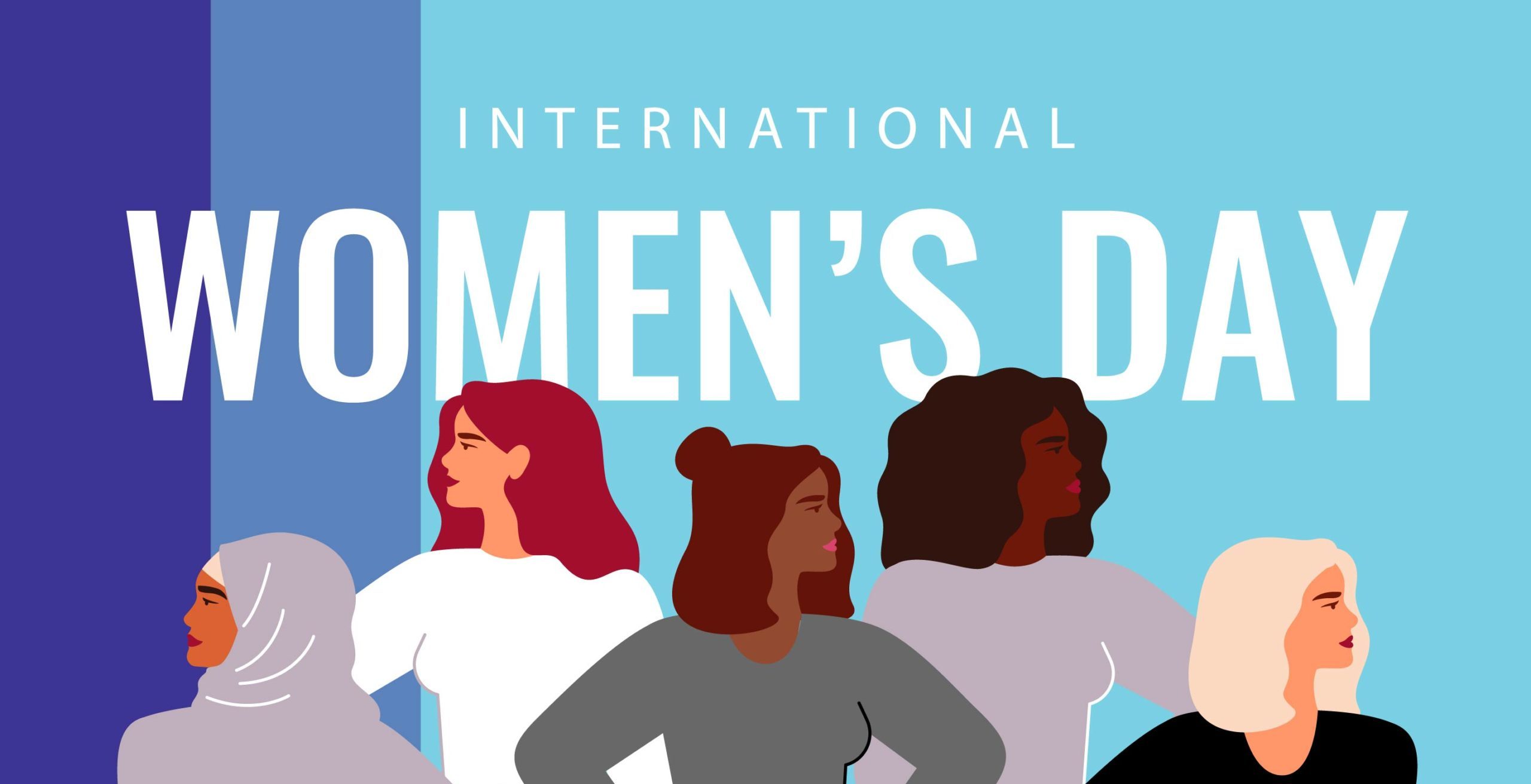 International Women's Day graphic with blue background