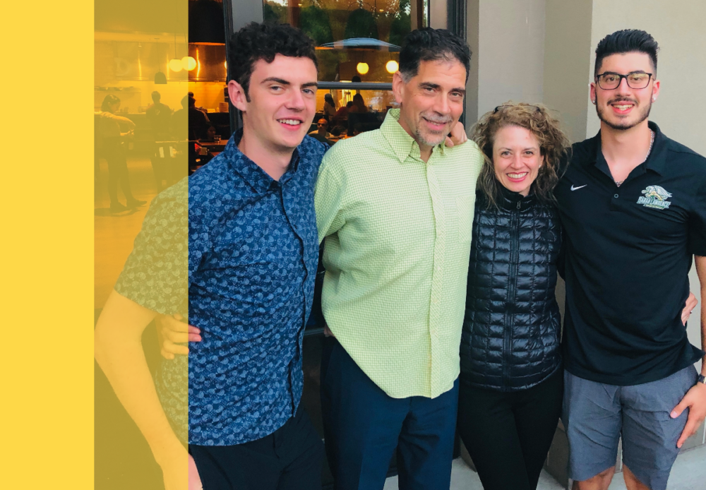 Joelle Fathi with family and yellow color overlay