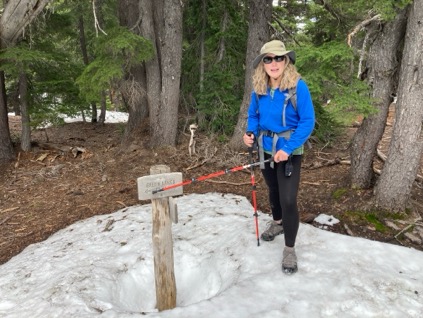 June on a hike with snow